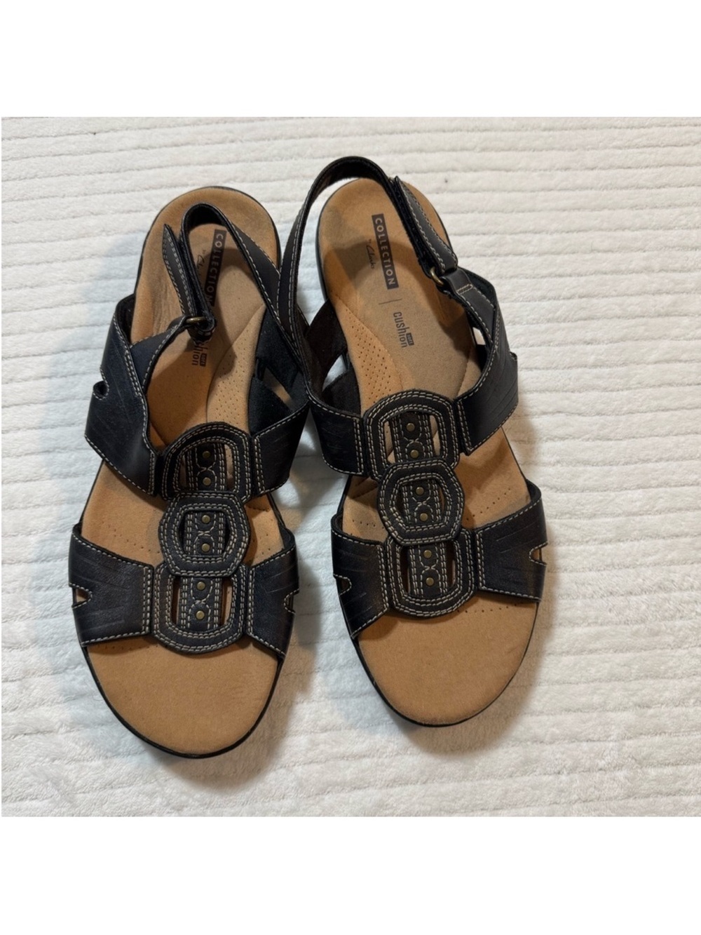Clarks Black Leather Slingback Sandals with Decorative Straps - Picture 2 of 5